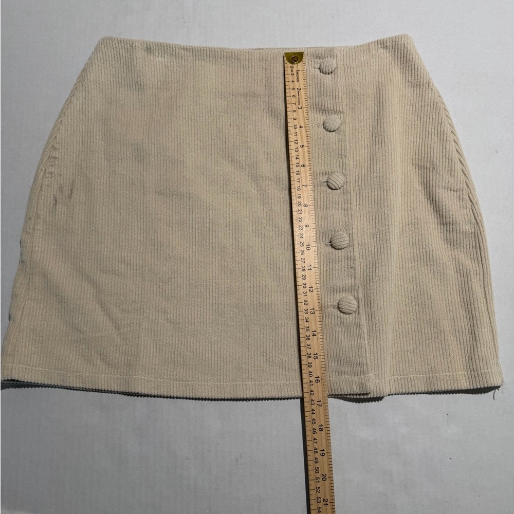 lulus brand beige corduroy skirt with buttons, women's large #1342 - Picture 2 of 5